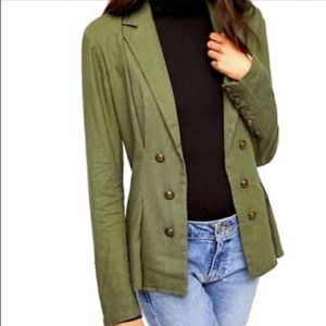 Free People Women's Green Military Linen Blazer Jacket Size Small boho nwot